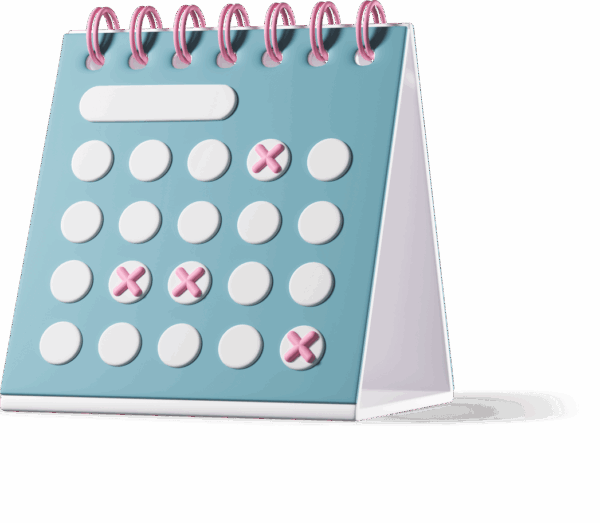 Desk calendar with pink X's marking several days.